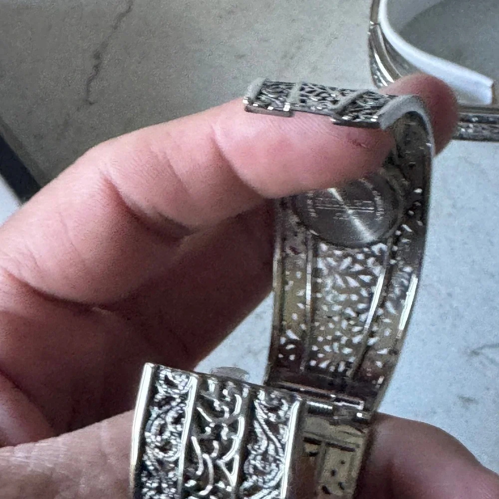 Kessaris Womens Silver Tone Filigree Cuff Watch and Matching Bangle Bracelet Set